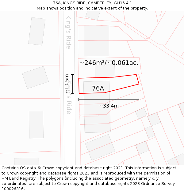 76A, KINGS RIDE, CAMBERLEY, GU15 4JF: Plot and title map