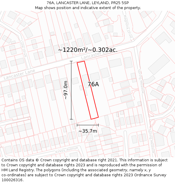 76A, LANCASTER LANE, LEYLAND, PR25 5SP: Plot and title map