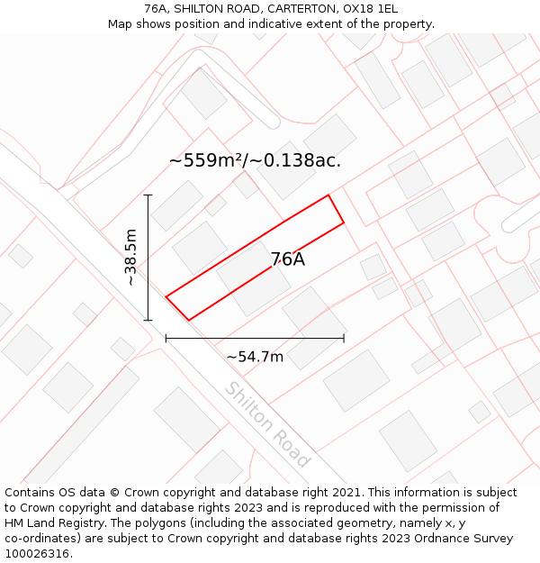 76A, SHILTON ROAD, CARTERTON, OX18 1EL: Plot and title map