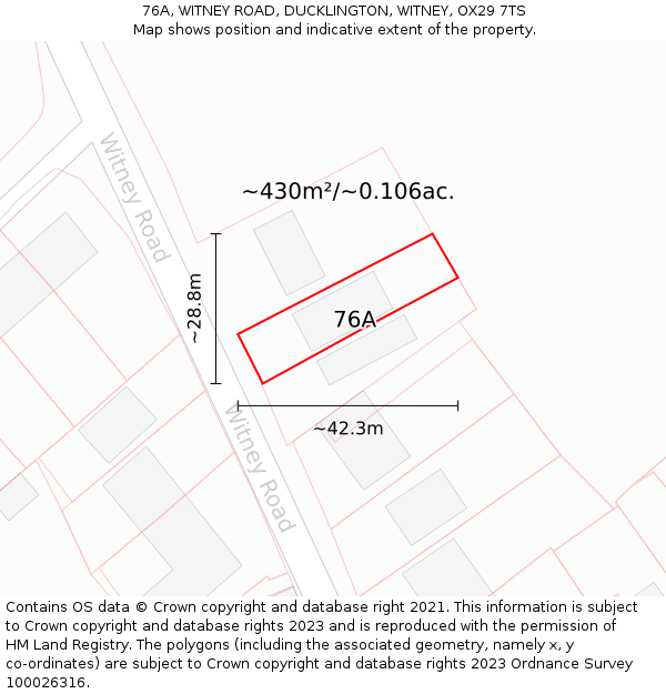 76A, WITNEY ROAD, DUCKLINGTON, WITNEY, OX29 7TS: Plot and title map