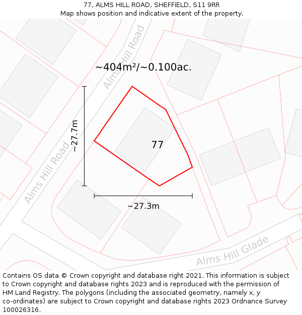 77, ALMS HILL ROAD, SHEFFIELD, S11 9RR: Plot and title map