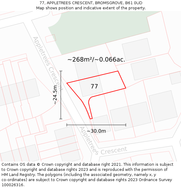 77, APPLETREES CRESCENT, BROMSGROVE, B61 0UD: Plot and title map