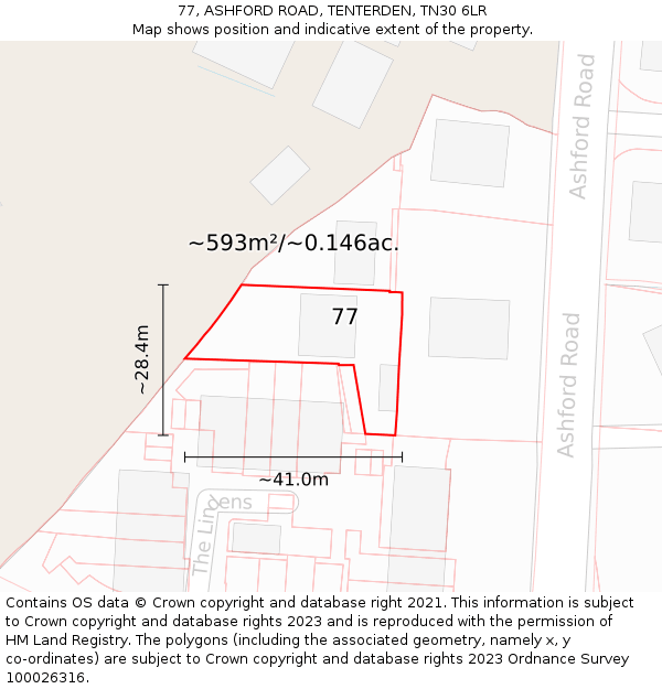77, ASHFORD ROAD, TENTERDEN, TN30 6LR: Plot and title map