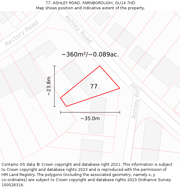 77, ASHLEY ROAD, FARNBOROUGH, GU14 7HD: Plot and title map