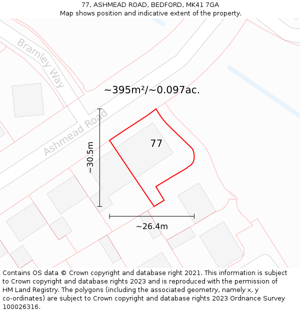 77, ASHMEAD ROAD, BEDFORD, MK41 7GA: Plot and title map