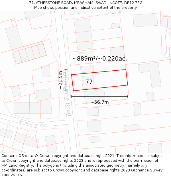 77, ATHERSTONE ROAD, MEASHAM, SWADLINCOTE, DE12 7EG: Plot and title map