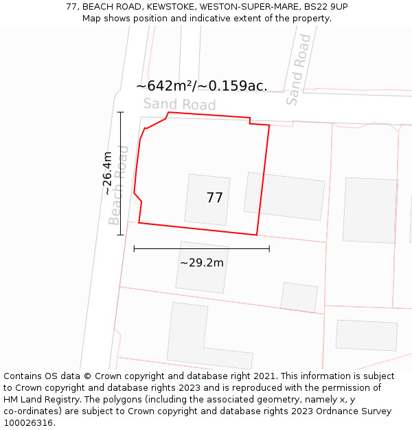 77, BEACH ROAD, KEWSTOKE, WESTON-SUPER-MARE, BS22 9UP: Plot and title map