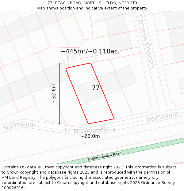 77, BEACH ROAD, NORTH SHIELDS, NE30 2TR: Plot and title map