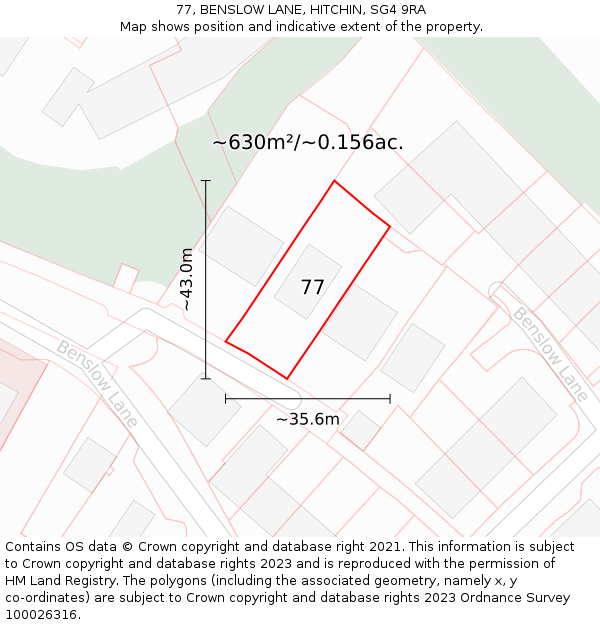 77, BENSLOW LANE, HITCHIN, SG4 9RA: Plot and title map