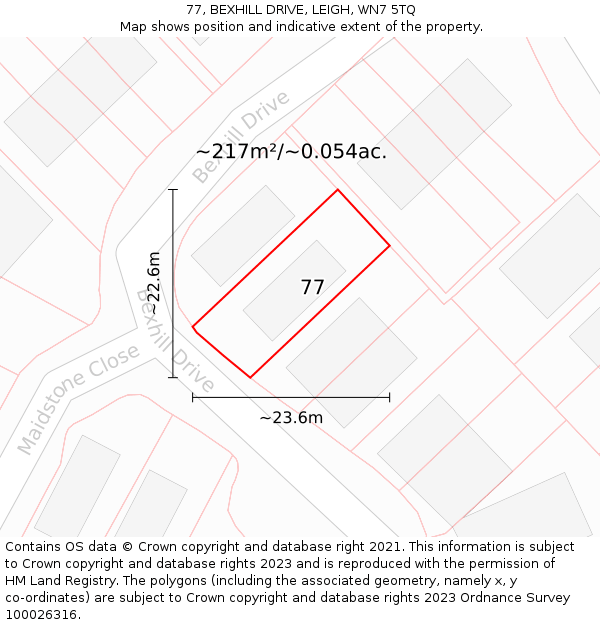 77, BEXHILL DRIVE, LEIGH, WN7 5TQ: Plot and title map