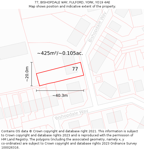 77, BISHOPDALE WAY, FULFORD, YORK, YO19 4AE: Plot and title map