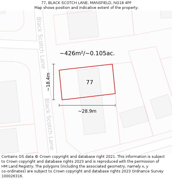 77, BLACK SCOTCH LANE, MANSFIELD, NG18 4PF: Plot and title map