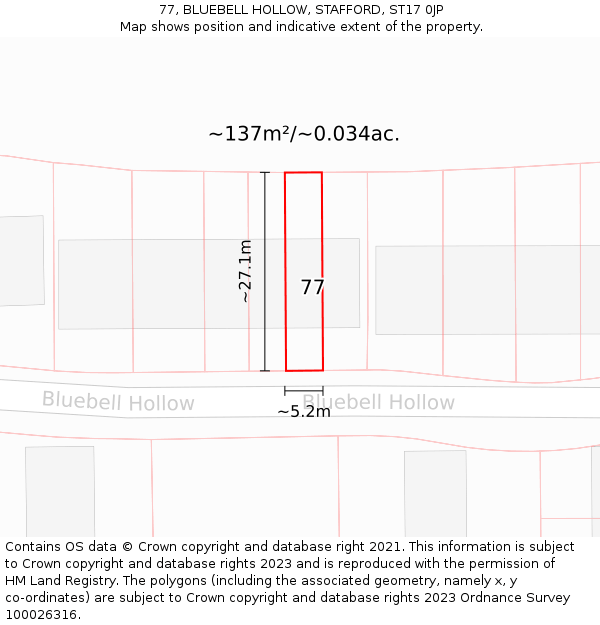 77, BLUEBELL HOLLOW, STAFFORD, ST17 0JP: Plot and title map