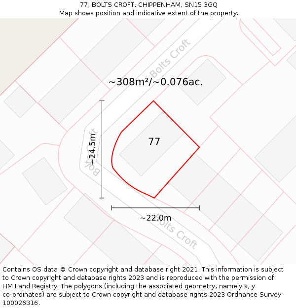 77, BOLTS CROFT, CHIPPENHAM, SN15 3GQ: Plot and title map
