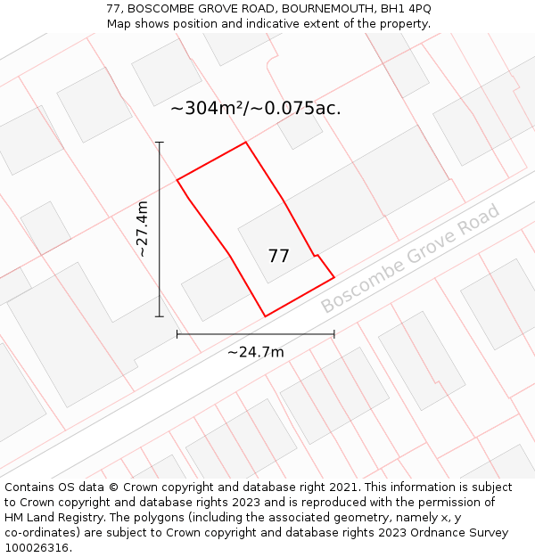 77, BOSCOMBE GROVE ROAD, BOURNEMOUTH, BH1 4PQ: Plot and title map