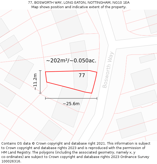 77, BOSWORTH WAY, LONG EATON, NOTTINGHAM, NG10 1EA: Plot and title map