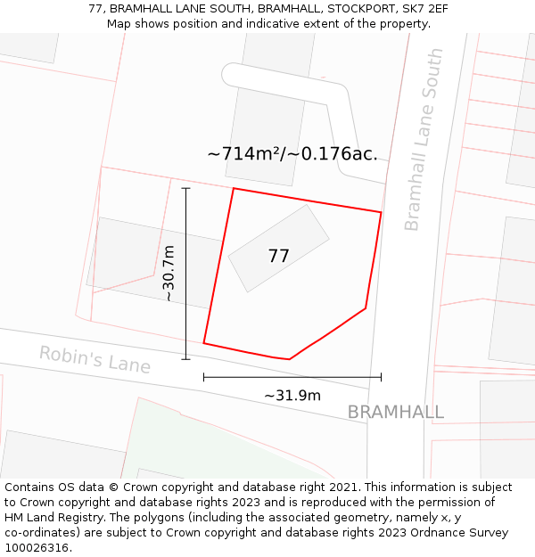 77, BRAMHALL LANE SOUTH, BRAMHALL, STOCKPORT, SK7 2EF: Plot and title map