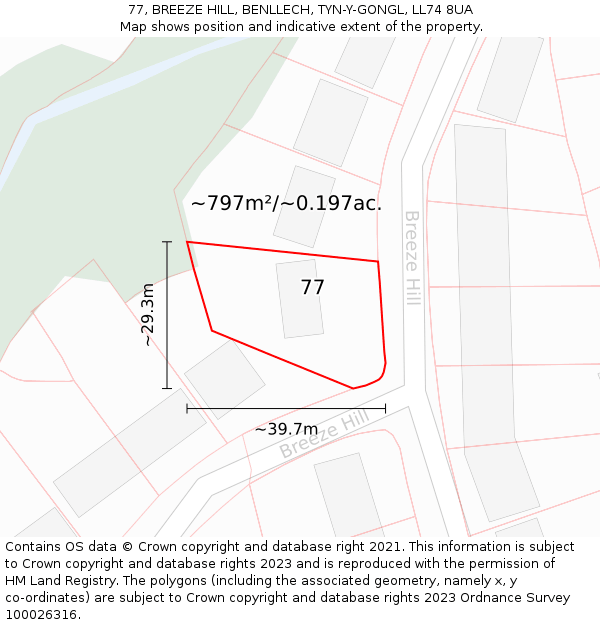 77, BREEZE HILL, BENLLECH, TYN-Y-GONGL, LL74 8UA: Plot and title map