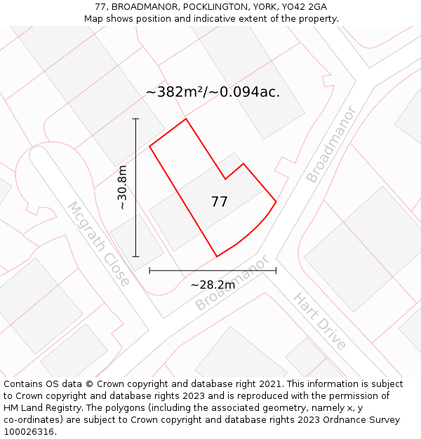 77, BROADMANOR, POCKLINGTON, YORK, YO42 2GA: Plot and title map