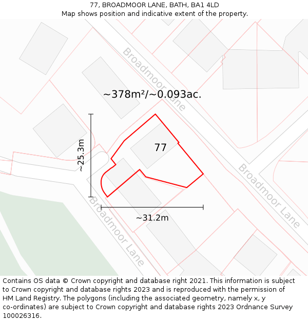 77, BROADMOOR LANE, BATH, BA1 4LD: Plot and title map