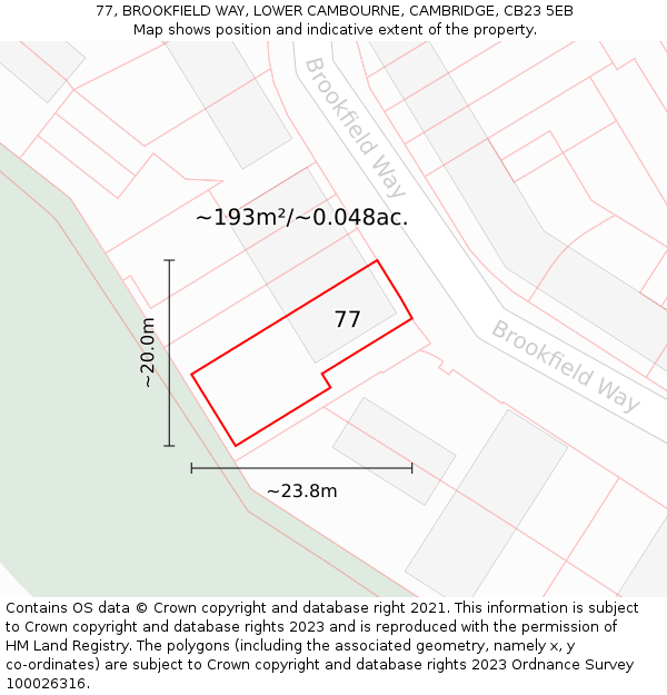 77, BROOKFIELD WAY, LOWER CAMBOURNE, CAMBRIDGE, CB23 5EB: Plot and title map