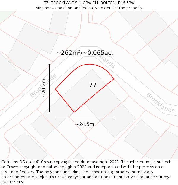 77, BROOKLANDS, HORWICH, BOLTON, BL6 5RW: Plot and title map