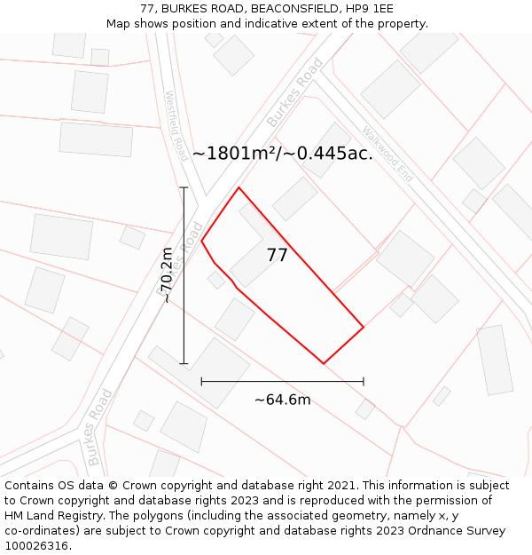 77, BURKES ROAD, BEACONSFIELD, HP9 1EE: Plot and title map