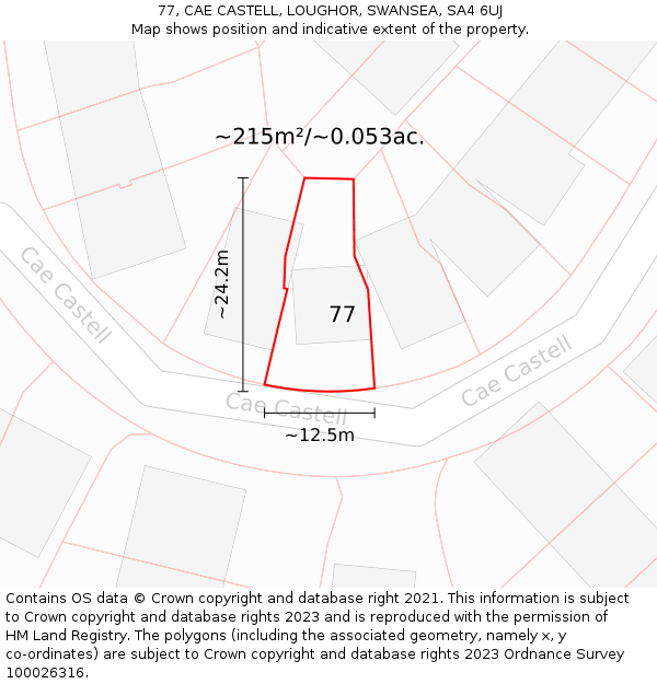 77, CAE CASTELL, LOUGHOR, SWANSEA, SA4 6UJ: Plot and title map