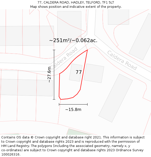 77, CALDERA ROAD, HADLEY, TELFORD, TF1 5LT: Plot and title map