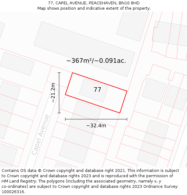 77, CAPEL AVENUE, PEACEHAVEN, BN10 8HD: Plot and title map