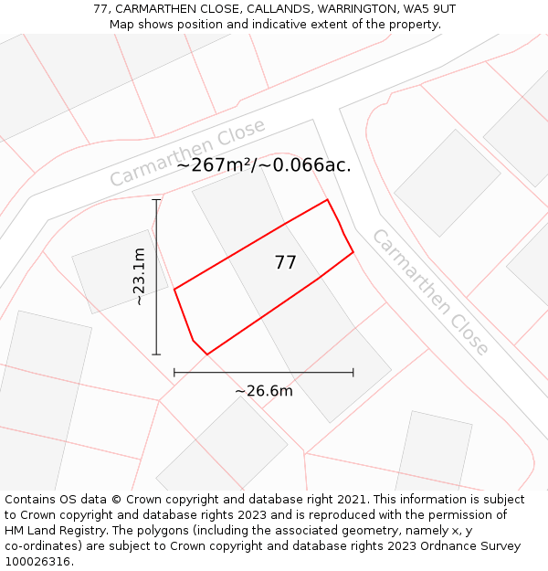 77, CARMARTHEN CLOSE, CALLANDS, WARRINGTON, WA5 9UT: Plot and title map