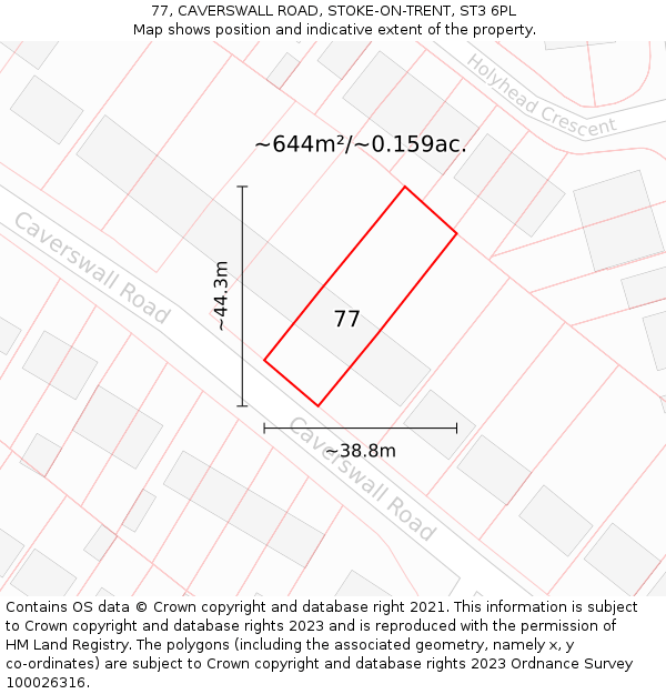 77, CAVERSWALL ROAD, STOKE-ON-TRENT, ST3 6PL: Plot and title map