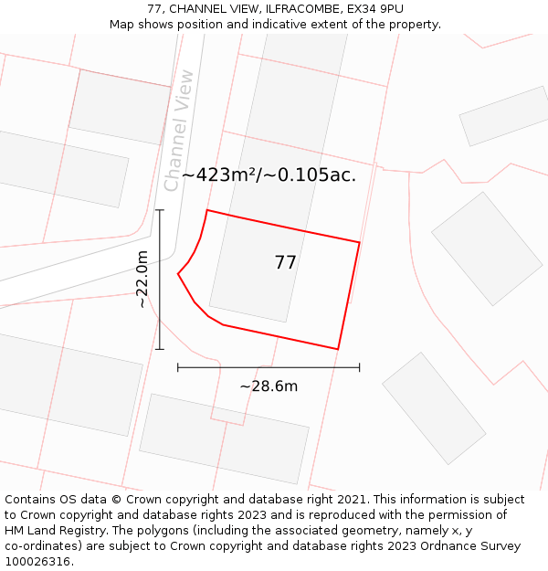 77, CHANNEL VIEW, ILFRACOMBE, EX34 9PU: Plot and title map