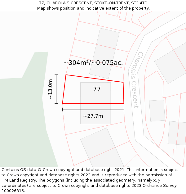 77, CHAROLAIS CRESCENT, STOKE-ON-TRENT, ST3 4TD: Plot and title map