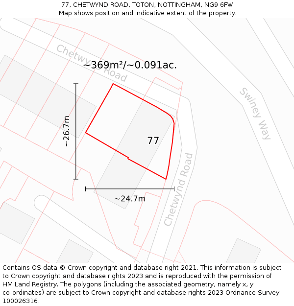 77, CHETWYND ROAD, TOTON, NOTTINGHAM, NG9 6FW: Plot and title map