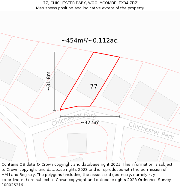 77, CHICHESTER PARK, WOOLACOMBE, EX34 7BZ: Plot and title map