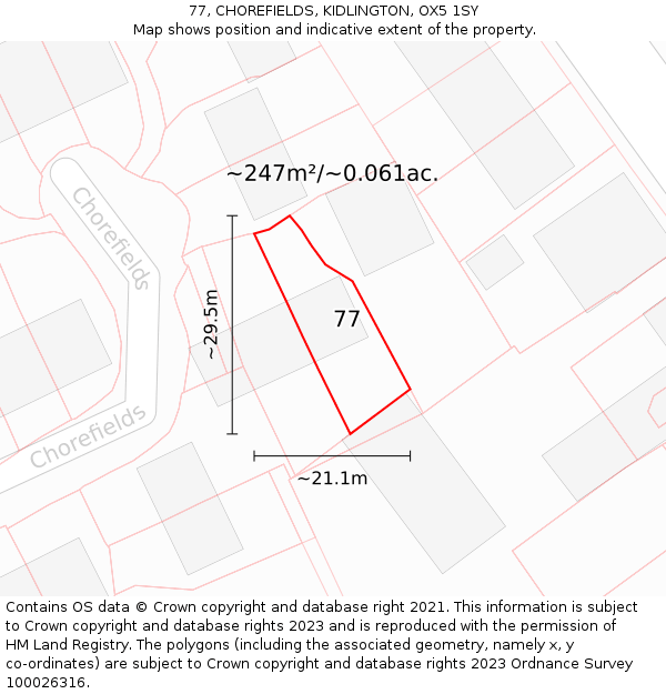 77, CHOREFIELDS, KIDLINGTON, OX5 1SY: Plot and title map