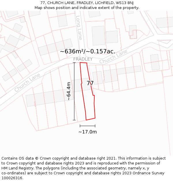 77, CHURCH LANE, FRADLEY, LICHFIELD, WS13 8NJ: Plot and title map