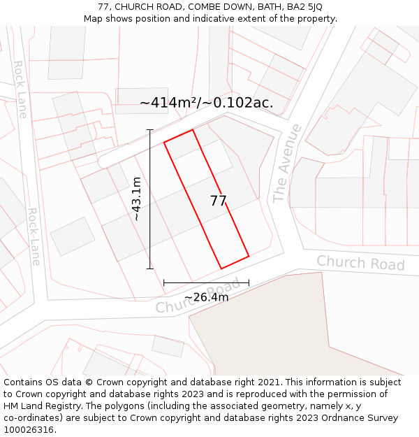 77, CHURCH ROAD, COMBE DOWN, BATH, BA2 5JQ: Plot and title map