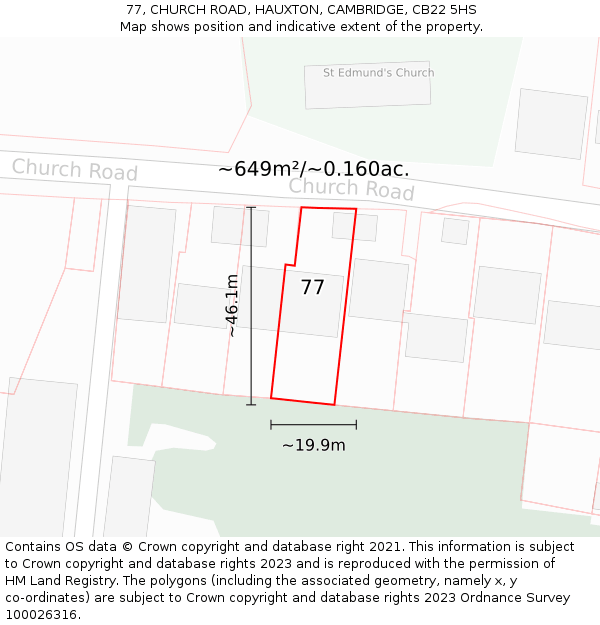 77, CHURCH ROAD, HAUXTON, CAMBRIDGE, CB22 5HS: Plot and title map