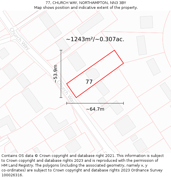 77, CHURCH WAY, NORTHAMPTON, NN3 3BY: Plot and title map