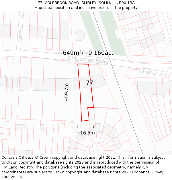 77, COLEBROOK ROAD, SHIRLEY, SOLIHULL, B90 1BA: Plot and title map