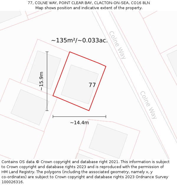 77, COLNE WAY, POINT CLEAR BAY, CLACTON-ON-SEA, CO16 8LN: Plot and title map