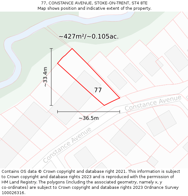 77, CONSTANCE AVENUE, STOKE-ON-TRENT, ST4 8TE: Plot and title map