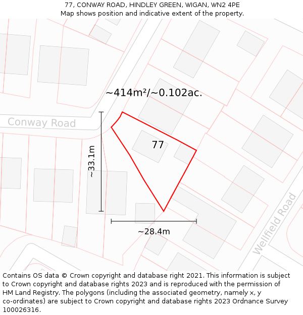 77, CONWAY ROAD, HINDLEY GREEN, WIGAN, WN2 4PE: Plot and title map