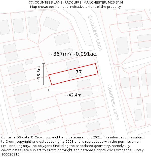 77, COUNTESS LANE, RADCLIFFE, MANCHESTER, M26 3NH: Plot and title map