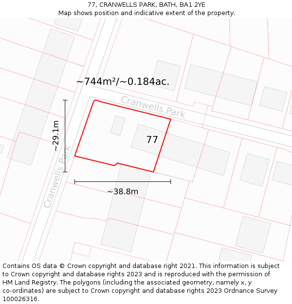 77, CRANWELLS PARK, BATH, BA1 2YE: Plot and title map