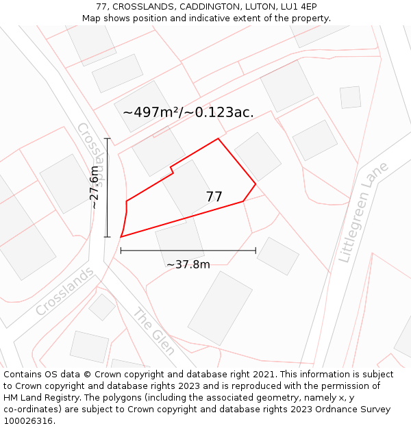 77, CROSSLANDS, CADDINGTON, LUTON, LU1 4EP: Plot and title map