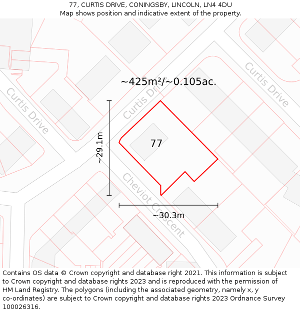 77, CURTIS DRIVE, CONINGSBY, LINCOLN, LN4 4DU: Plot and title map