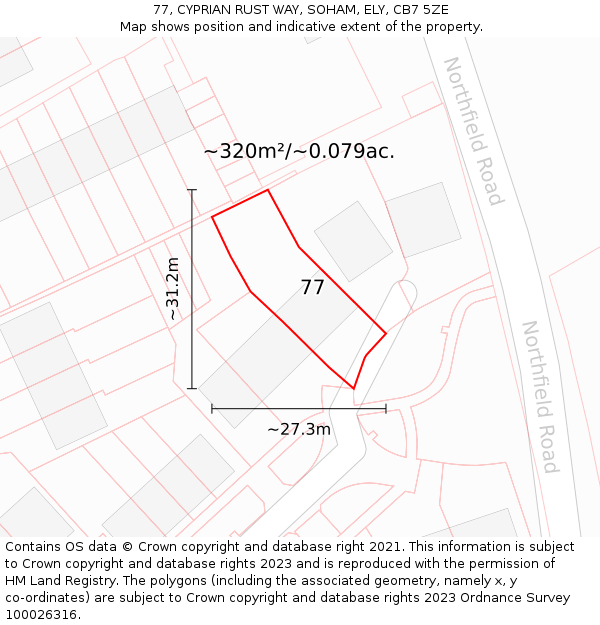 77, CYPRIAN RUST WAY, SOHAM, ELY, CB7 5ZE: Plot and title map